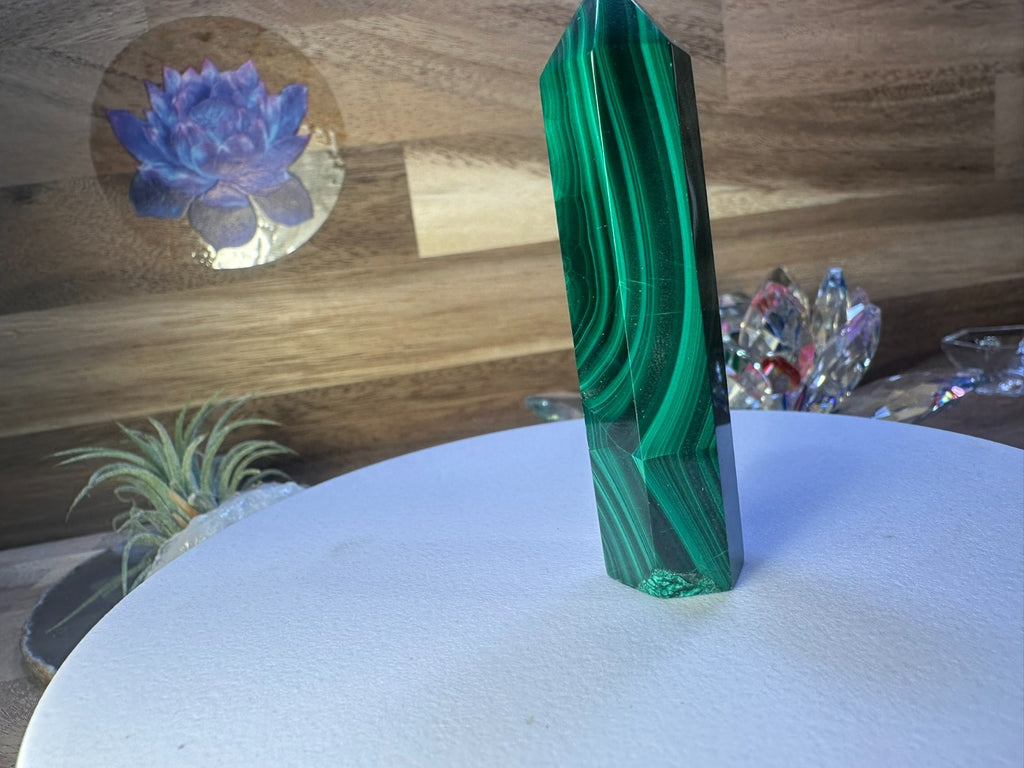 Malachite Tower – 70mm Polished Crystal Point Protection • Transformation •