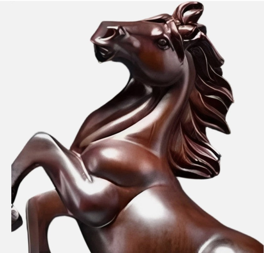 2026 Year of the Horse ~ Hand-Carved Wooden Horse Statue – Rearing Stallion