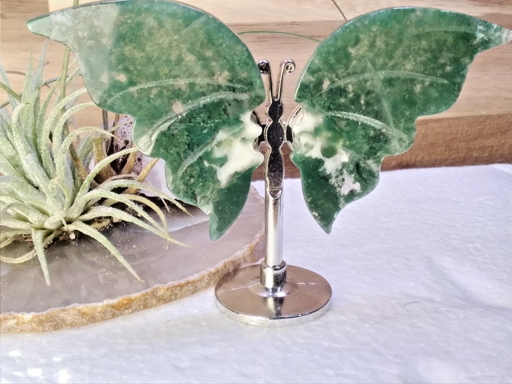 moss Agate Butterfly – Crystal Wing Display on Stand Strength • Stability