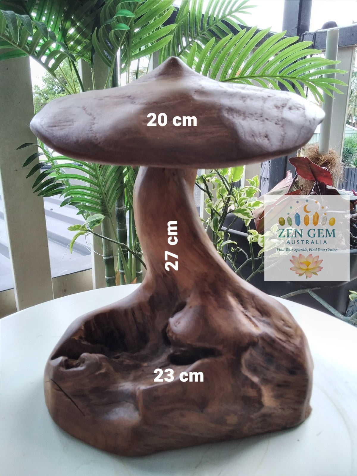 Wood Mushroom Toadstool ~ Garden Sculpture Wooden Hard Carved ~ 20 x 27cm ~ICWS1
