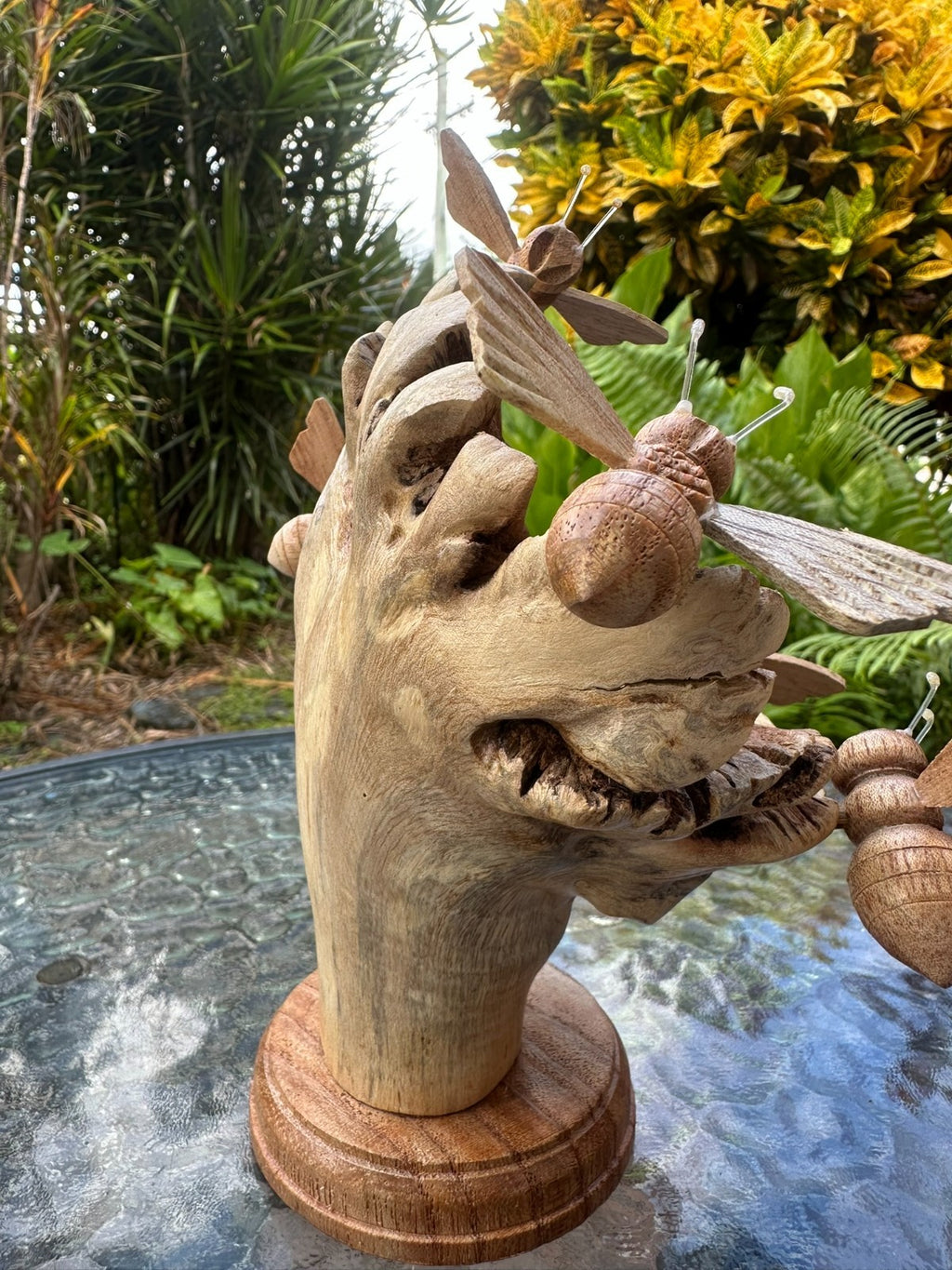 Hand Carved Wooden Bee Sculpture – Rustic Nature Decor