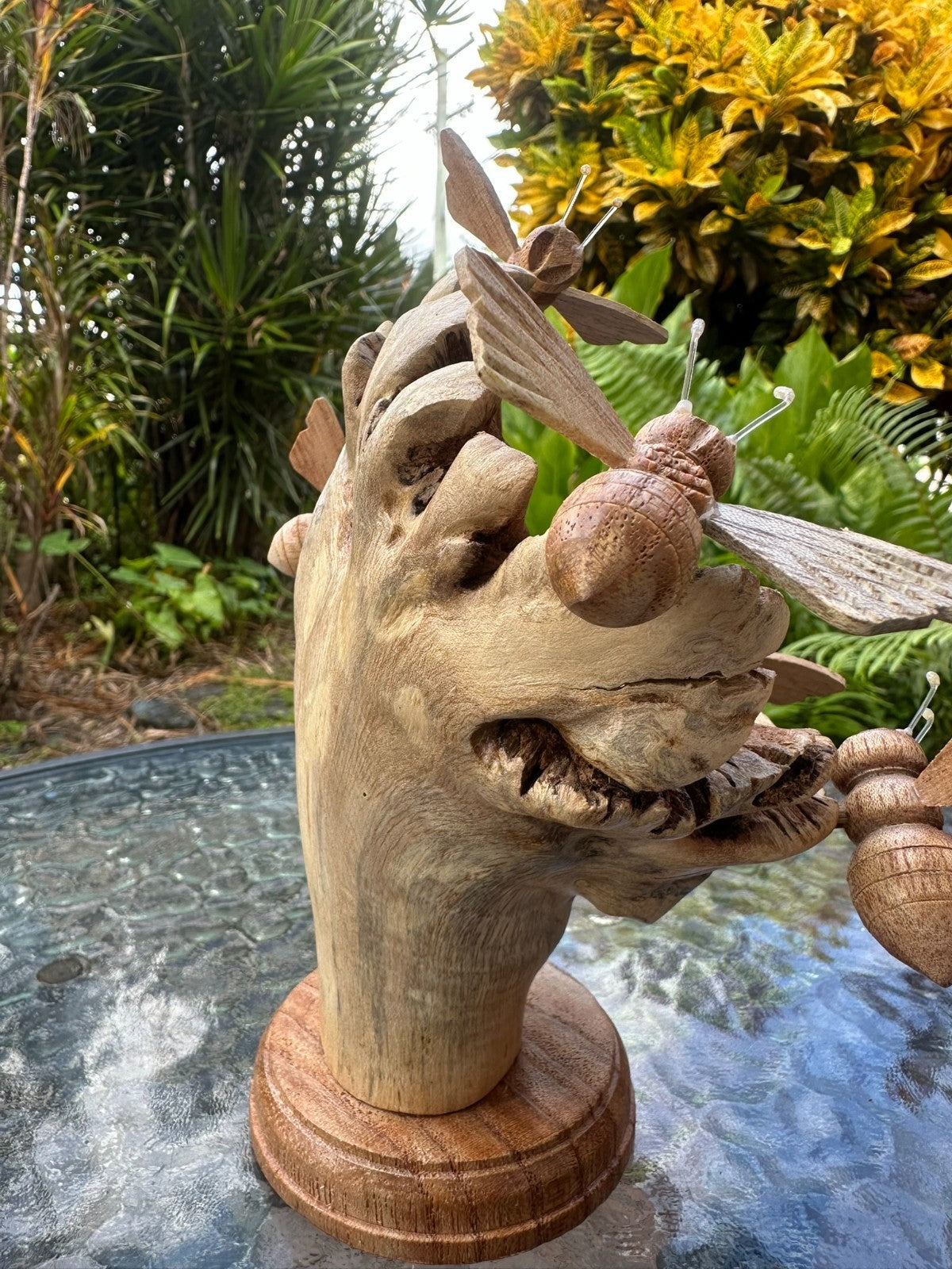 Hand Carved Wooden Bee Sculpture – Rustic Nature Decor