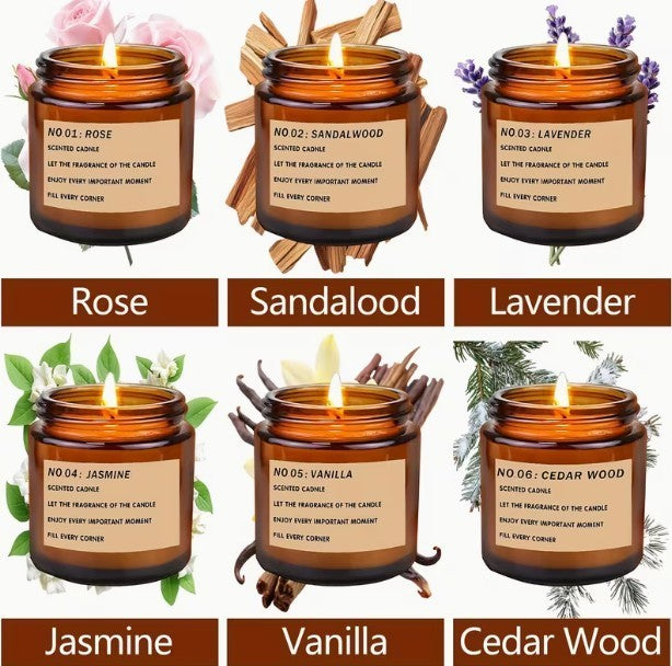 Long-Lasting Soy Wax Candle Set (6 Pack) ~ Relax ~ Restore ~ Calm