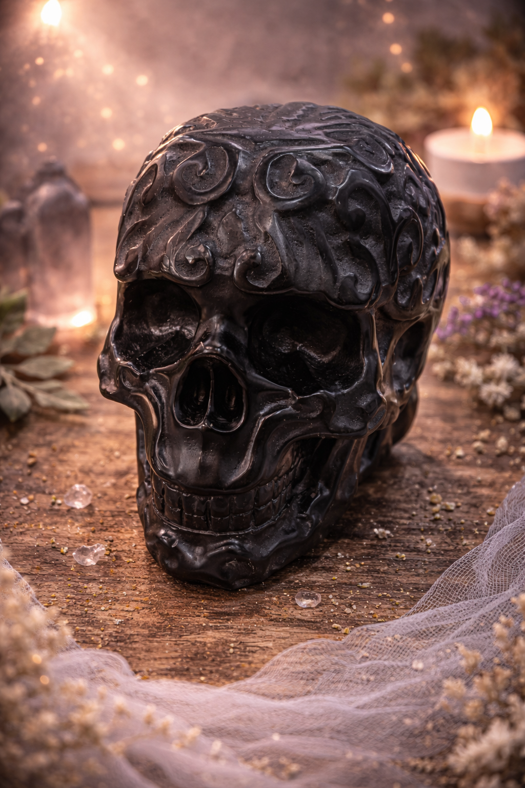 Mexican Lace Agate Skull Carving – 330g Transformation • Strength • Protection •