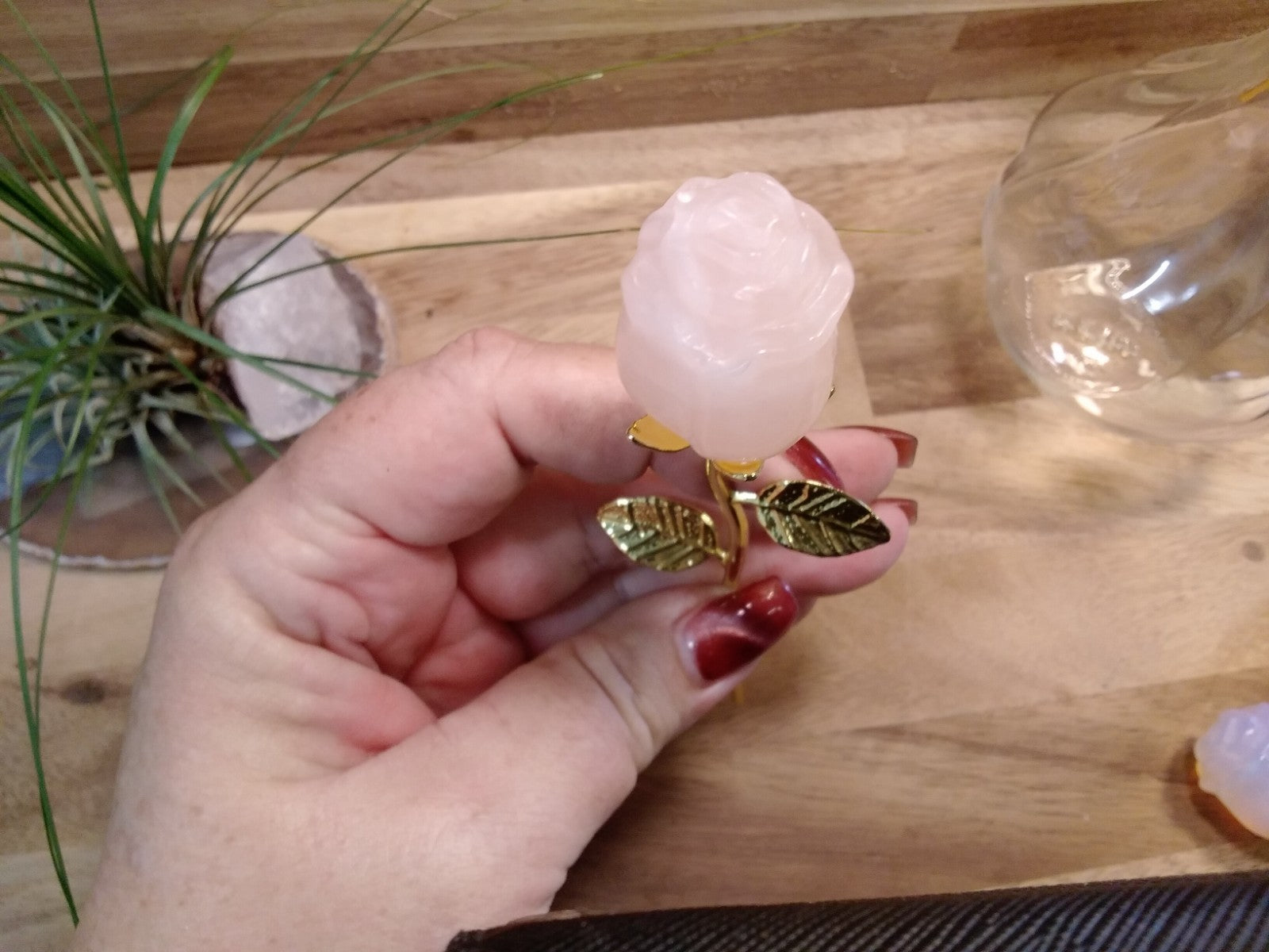 Crystal Rose Flower ~ Hand Carved Natural ~ Gemstone ~ Vase (16cm) ~ 39 grams