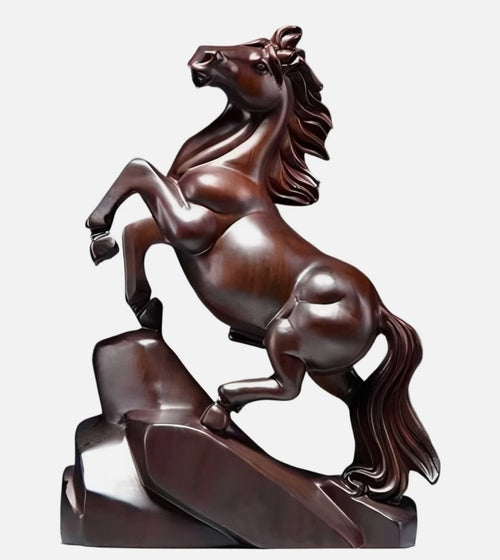 2026 Year of the Horse ~ Hand-Carved Wooden Horse Statue – Rearing Stallion