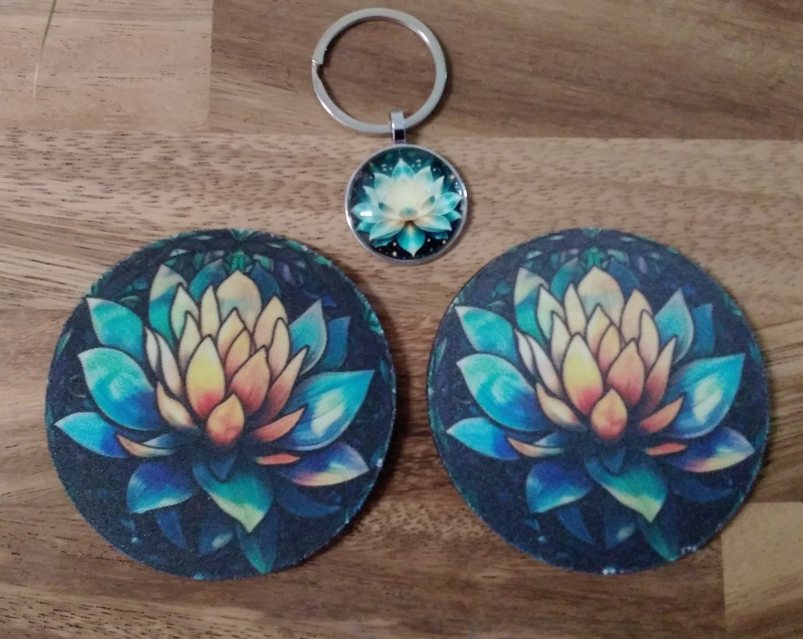 Boho & Lotus designs Neoprene Coasters Matching Keyring ~ Absorbent Cup Holder