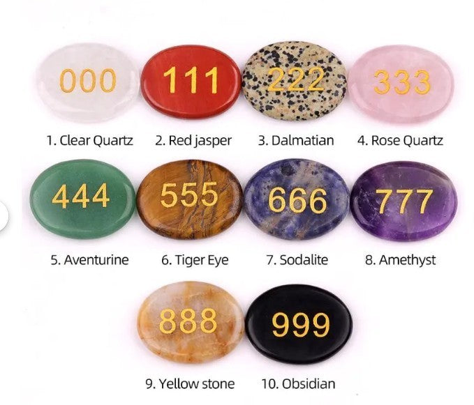 Engraved Angel Numbers Palm Stones, Spiritual Guidance Gift for Anxiety Relief,