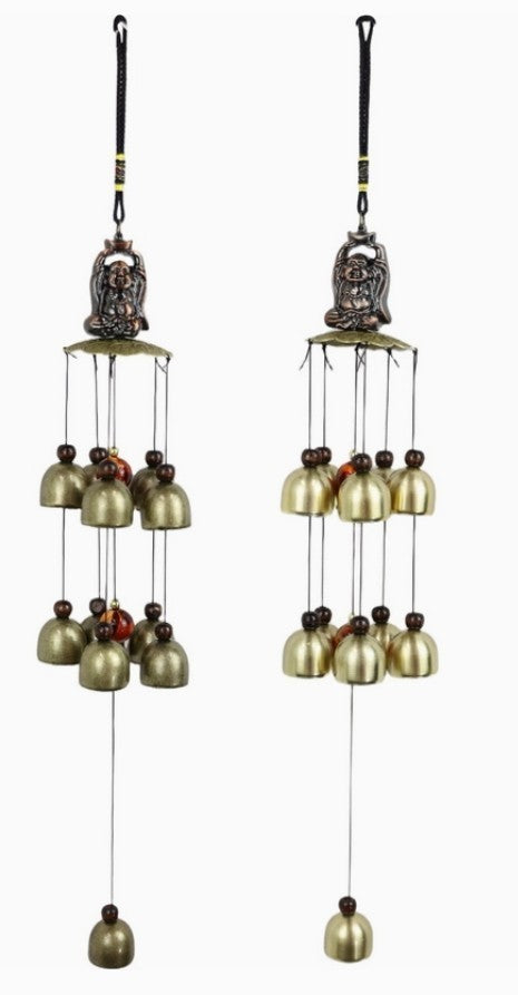 Gold / Brass Wind Chime 47cm ~ Lucky Buddha  Bell Garden Ornament ~ Feng Shui