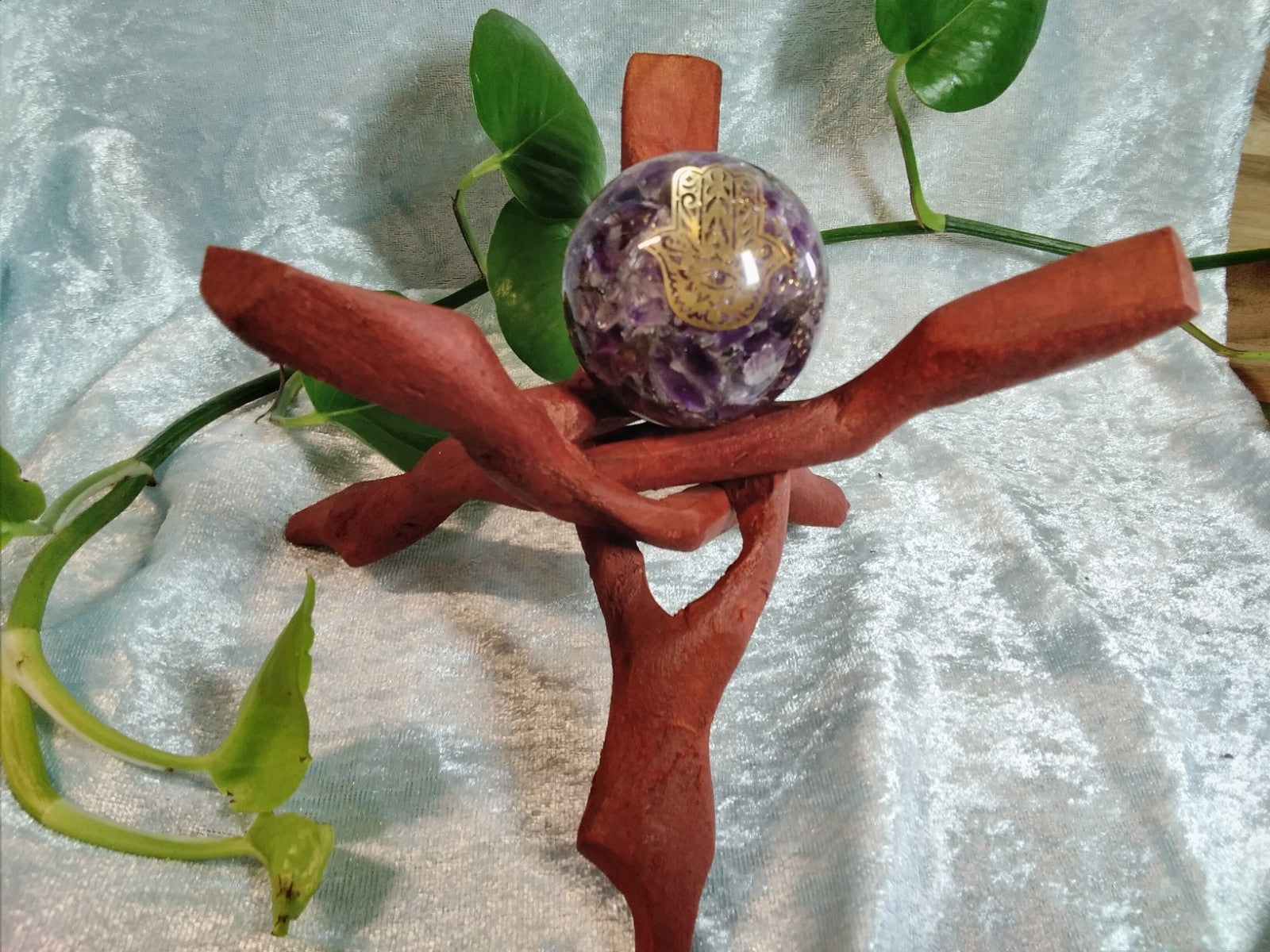 Natural Wood Cobra Folding Tripod Stand ~ Display XL 20cm~ Crystal, Geode, Shell