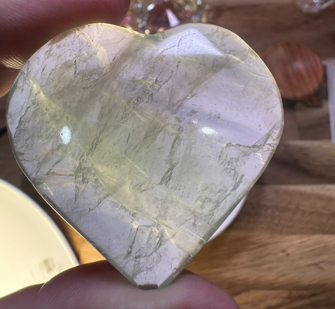 Green Fluorite Heart – 50mm Polished Crystal Clarity • Emotional Balance • Heart