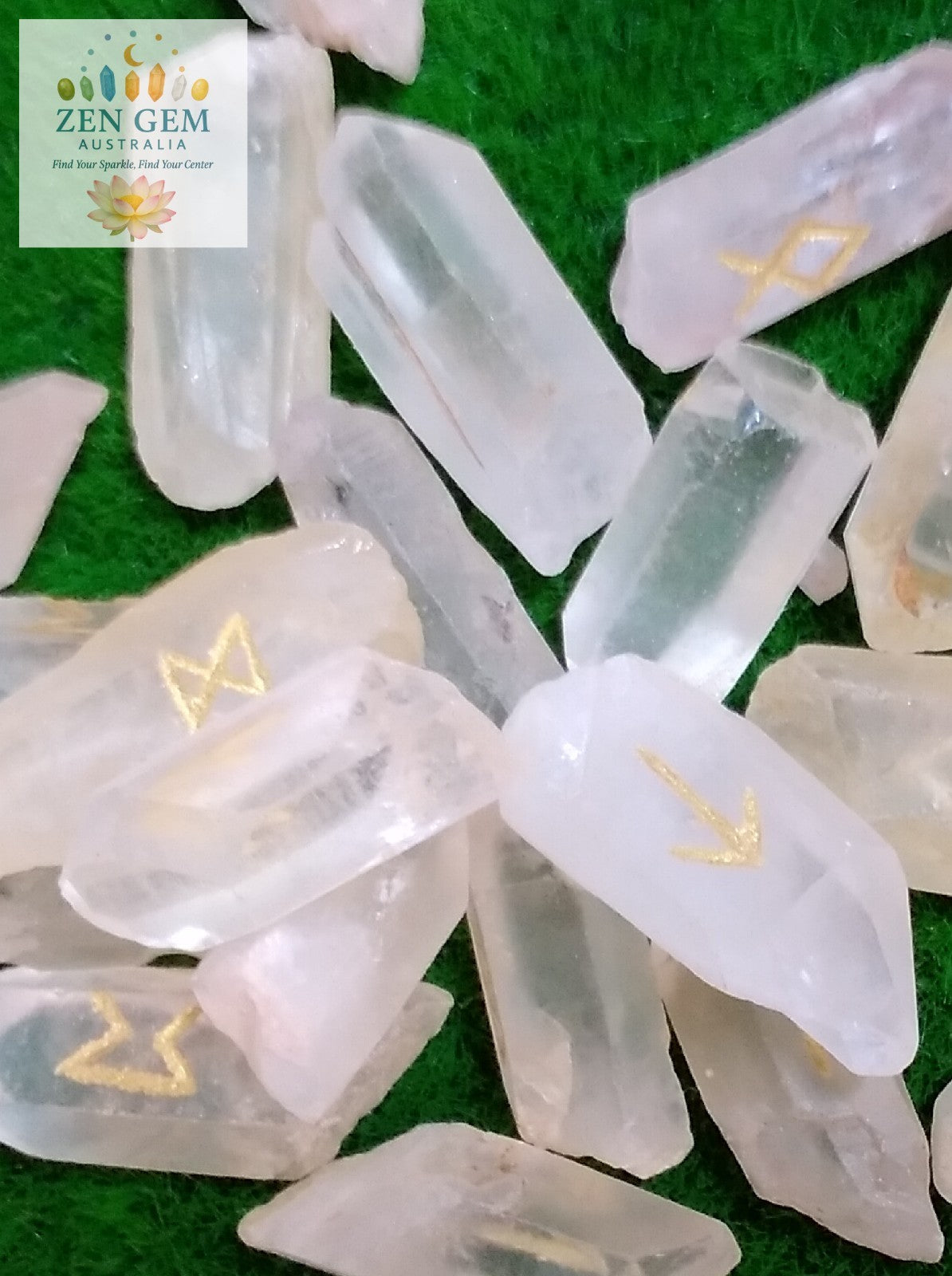 Natural Points ~ Quartz Rune Stones Set – Engraved Crystal with bag 25 runes