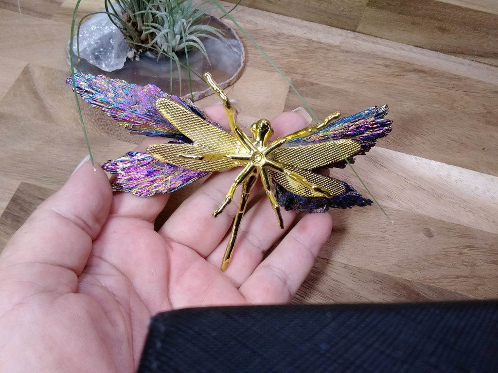 Aura Kyanite Dragonfly Healing Crystal Carving Rainbow Tourmaline Ornament