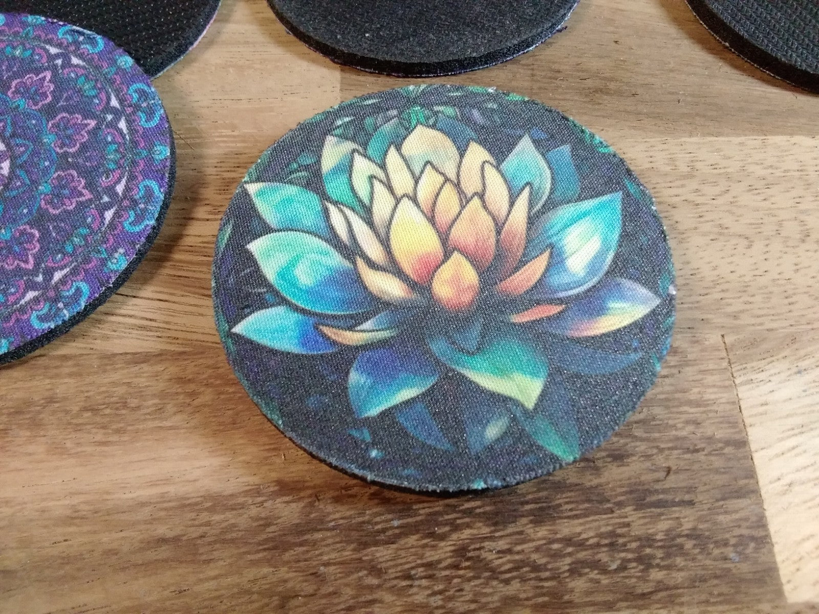 Boho Mandala Lotus design Neoprene Coasters – Absorbent Cup Holder ~ Car or Home