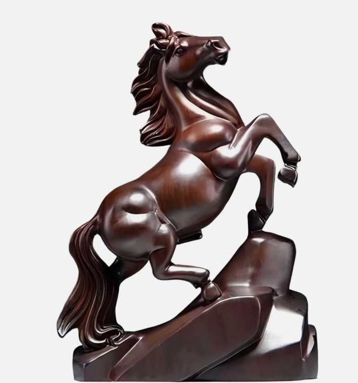 2026 Year of the Horse ~ Hand-Carved Wooden Horse Statue – Rearing Stallion