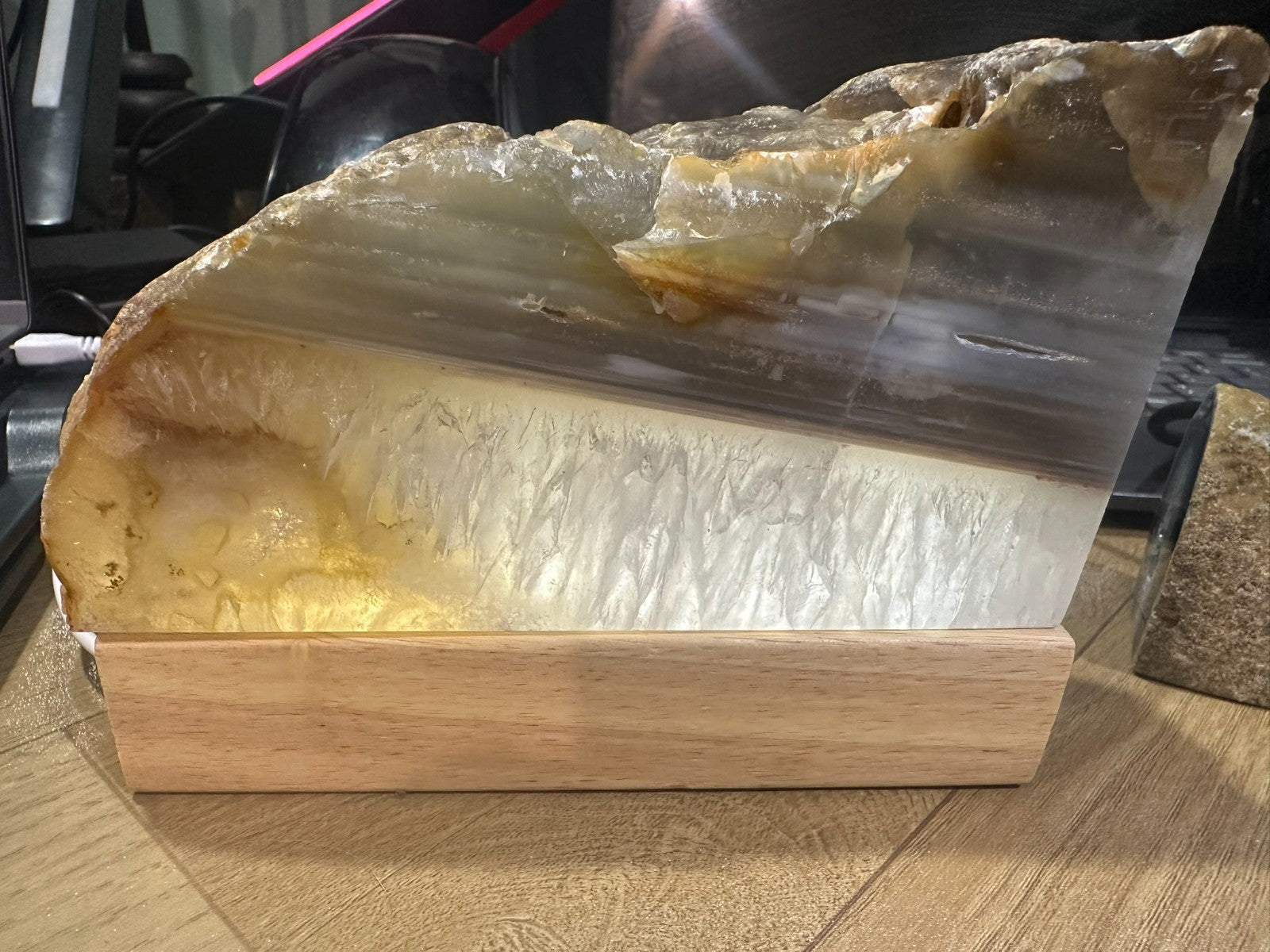 LED Lamp Holder ~ Rectangular Wooden USB Base ~ Great for Showcasing Crystals