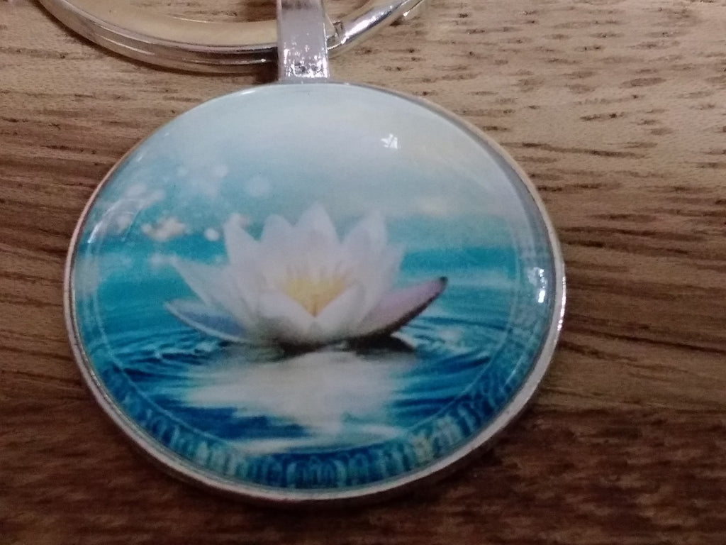 White Lotus ~ Gorgeous ~ Key ring ~ Keychain ~ Spiritual Keyrings – Silver