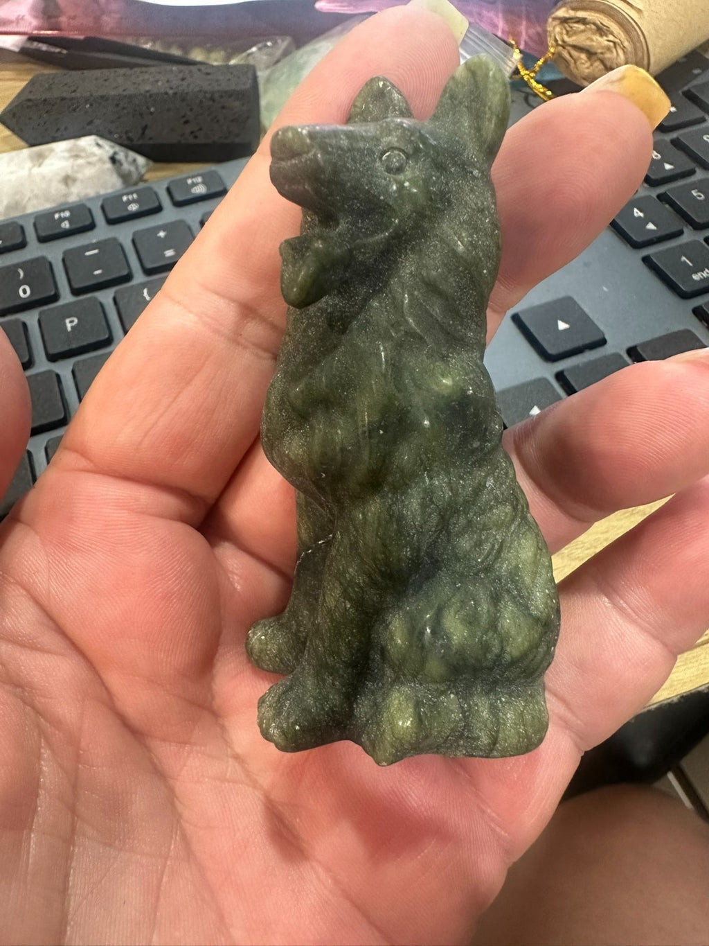 Serpentine German Shepherd / Wolf Carving – 7.5cm Loyalty • Protection •