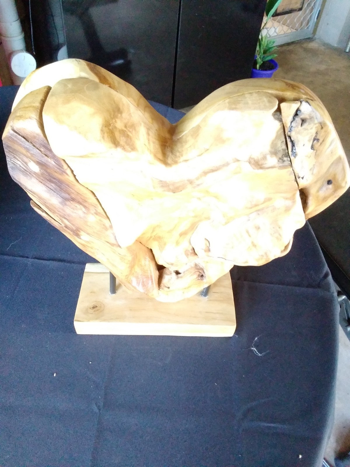 38cm ~ Rustic Wooden Love Heart Sculpture on Stand ~ Natural Timber Heavy Large
