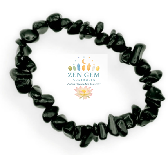 Black Obsidian Crystal Chip Bracelet – Elastic Stretch Protection • Grounding