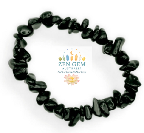 Black Obsidian Crystal Chip Bracelet – Elastic Stretch Protection • Grounding