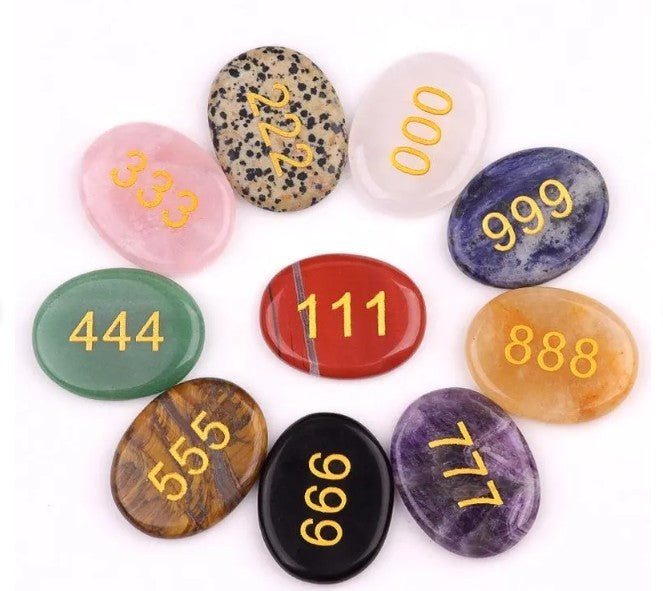 Engraved Angel Numbers Palm Stones ~ Spiritual Guidance Gift for Anxiety Relief