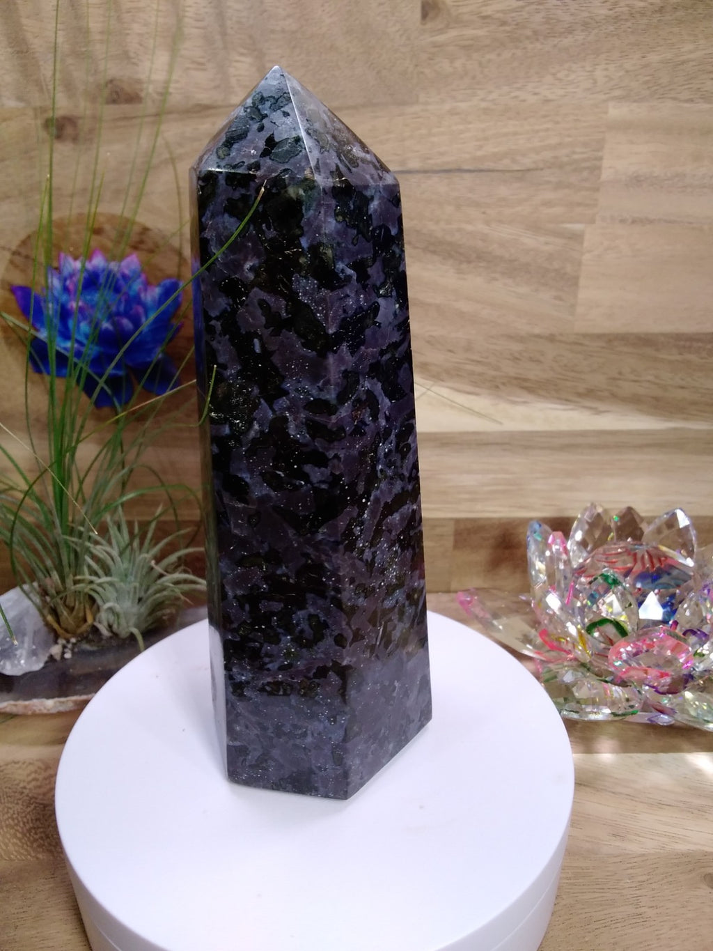 Indigo Gabbro Tower Crystal 16cm Mystic Merlinite Healing Stone Generator