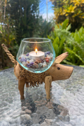 Wooden Pig Planter ~ Removable Glass Bowl – Rustic Garden Decor – Succulent