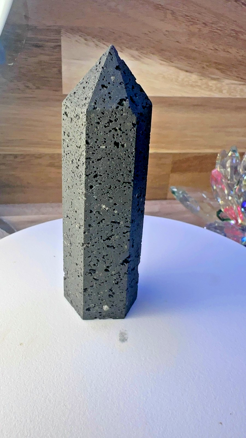 Black Lava Stone Tower – 85 mm Volcanic Obelisk ~ Diffuser ~ Reiki ~ Meditation