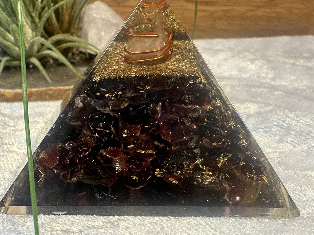 Orgonite Crystal Pyramid ~ Medium ~ Copper Coil & Hamsa Hand Symbol ~ Hand Made
