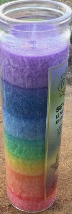 Chakra Lucky Seven Layered Coloured Candle in Glass – 21cm tall ~ 7 Fragrances