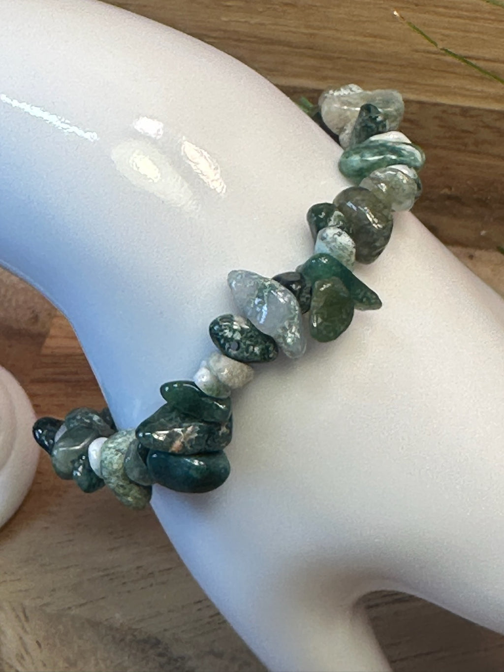 Moss Agate Crystal Chip Bracelet – Elastic ~ Growth • Balance • Nature Energy