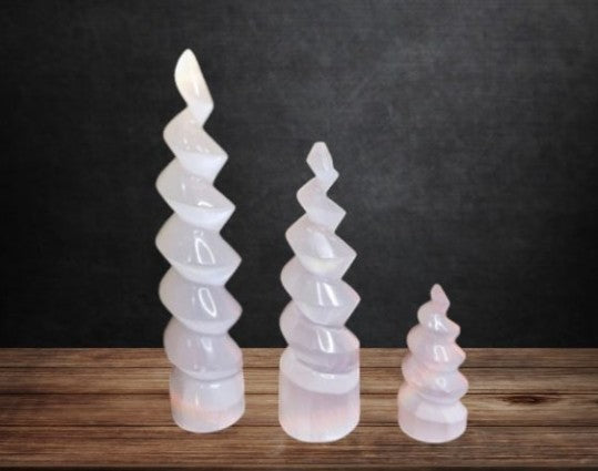 Selenite Spiral Tower ~ 6 cm Small ~ Polished Crystal Cleansing Energy