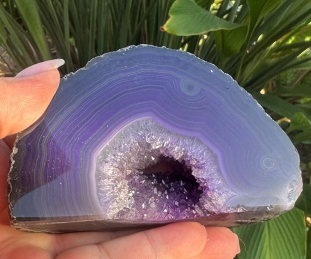 Purple Agate Geode Slice ~ Druzy Crystal polished display ~ 389 g 110mm x 70mm