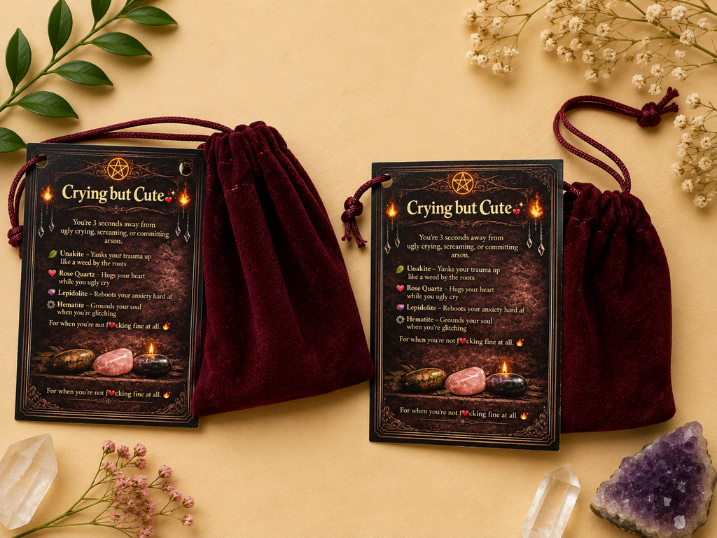 Crying But Cute Crystal Kit Unakite Rose Quartz Lepidolite Hematite Gift Set