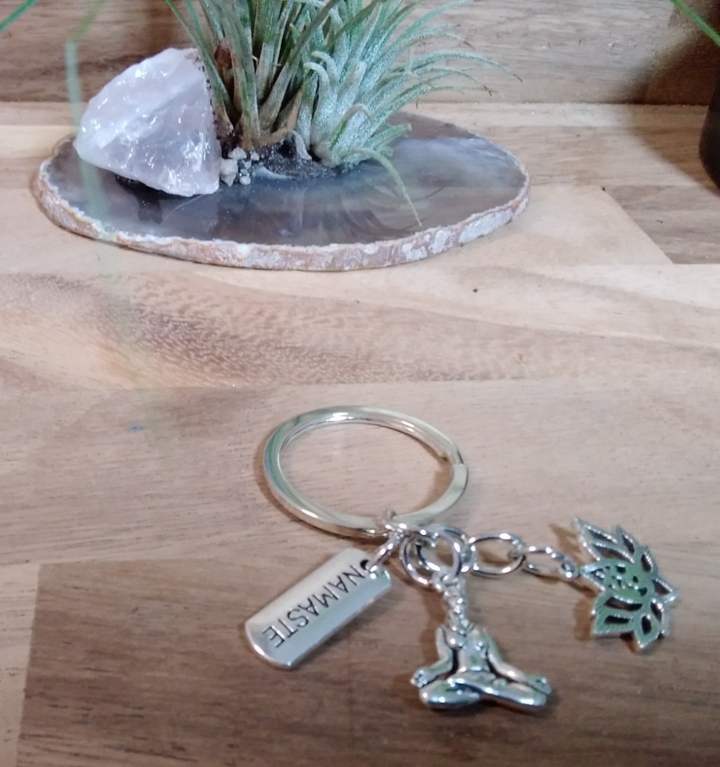 Namaste Lotus & Buddha Tara~ Key ring ~ Keychain ~ Spiritual Keyrings – Silver
