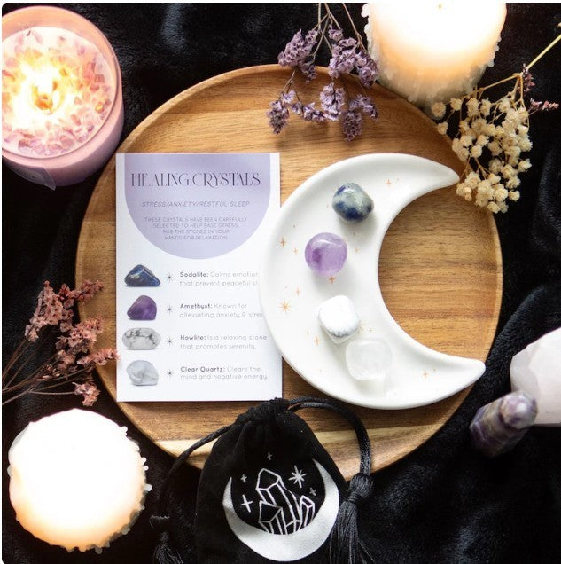 Trinket Dish Crystal Gift Set – Stress, Anxiety & Restful Sleep Calm • Relax •