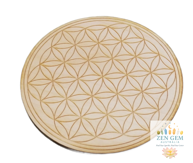 Crystal Gemstone Grid ~ Wood Single-Sided Lattice Engraved Altar Decorative Tray