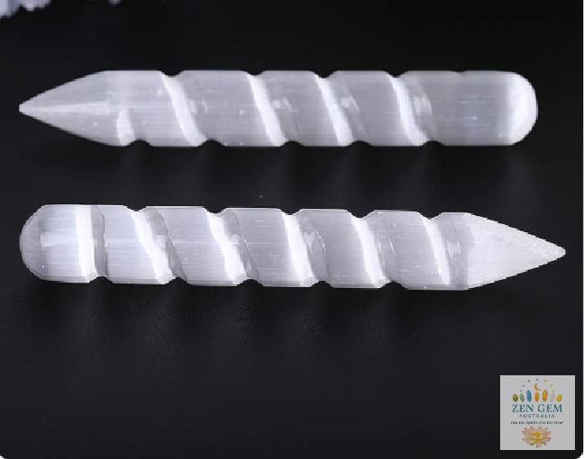 Selenite Spiral Wand – Single Point 15cm ~ Energy Cleansing • Charging Tool