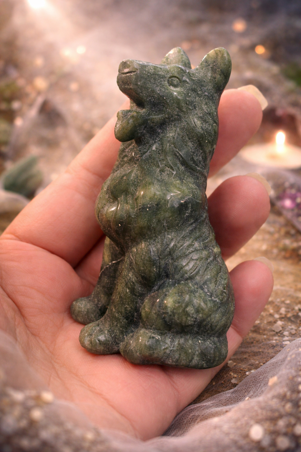 Serpentine German Shepherd / Wolf Carving – 7.5cm Loyalty • Protection •