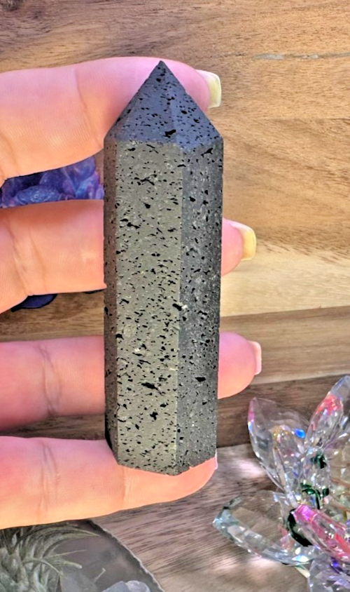 Black Lava Stone Tower – 90mm Volcanic Obelisk ~ Diffuser ~ Reiki ~ Meditation