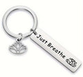 Just Breathe & Lotus ~ Key ring ~ Keychain ~ Spiritual Keyrings – Silver