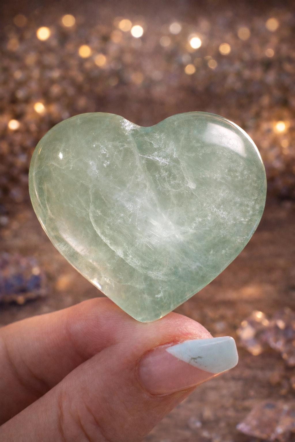Green Fluorite Heart – 30mm Polished Crystal Clarity • Emotional Balance • Heart