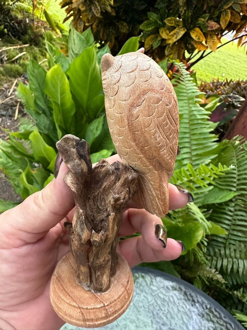 Hand Carved Wooden Owl Statue Driftwood Sculpture Rustic Home Decor 16 cm