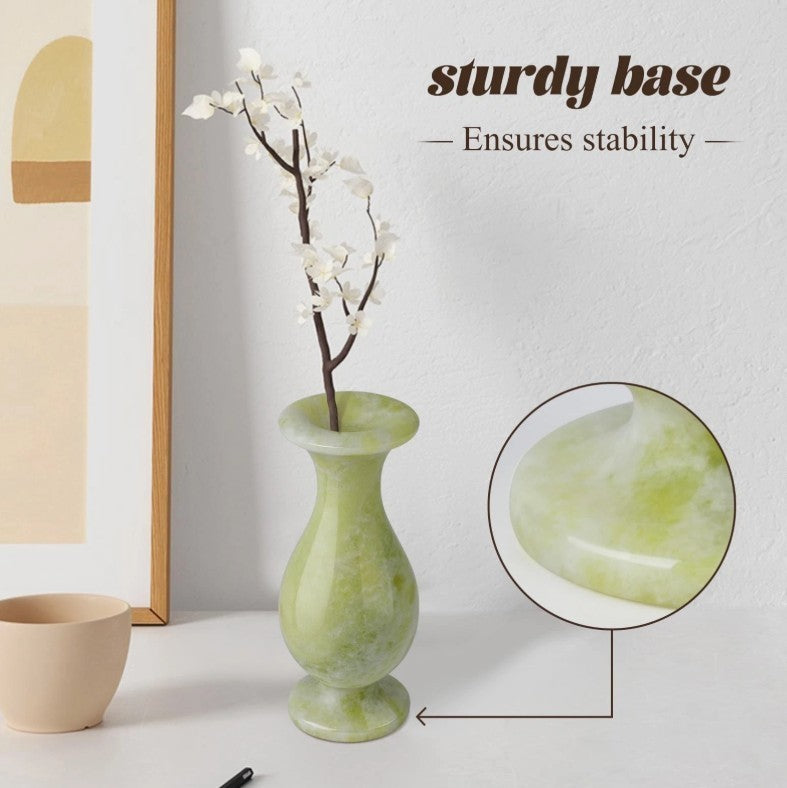 Handmade Lantian Jade Vase – Polished Green Stone Flower Vase Harmony • Calm