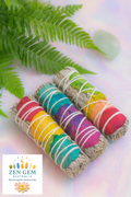 Rainbow 7 Chakra White Sage Rose Petal Smudge Stick 10cm ~ Realign Your Energy