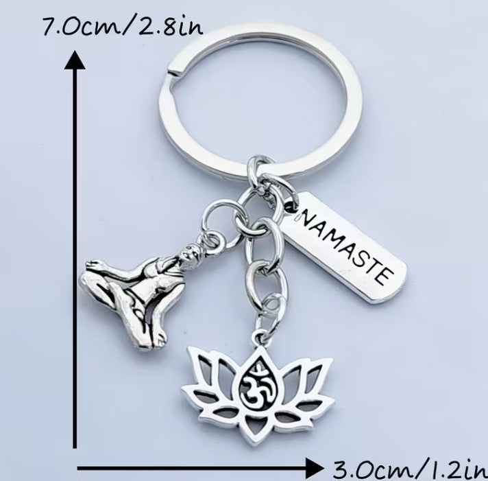 Namaste Lotus & Buddha Tara~ Key ring ~ Keychain ~ Spiritual Keyrings – Silver