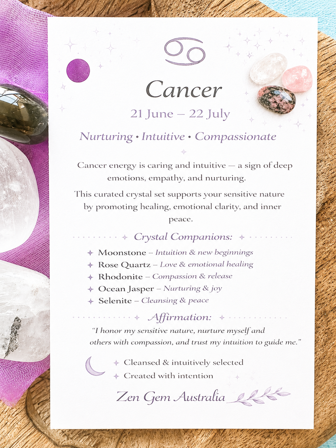 Cancer Zodiac Crystal Kit ~ Astrology Gift Set ~ Healing Crystals Horoscope