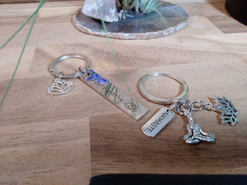 Just Breathe & Lotus ~ Key ring ~ Keychain ~ Spiritual Keyrings – Silver