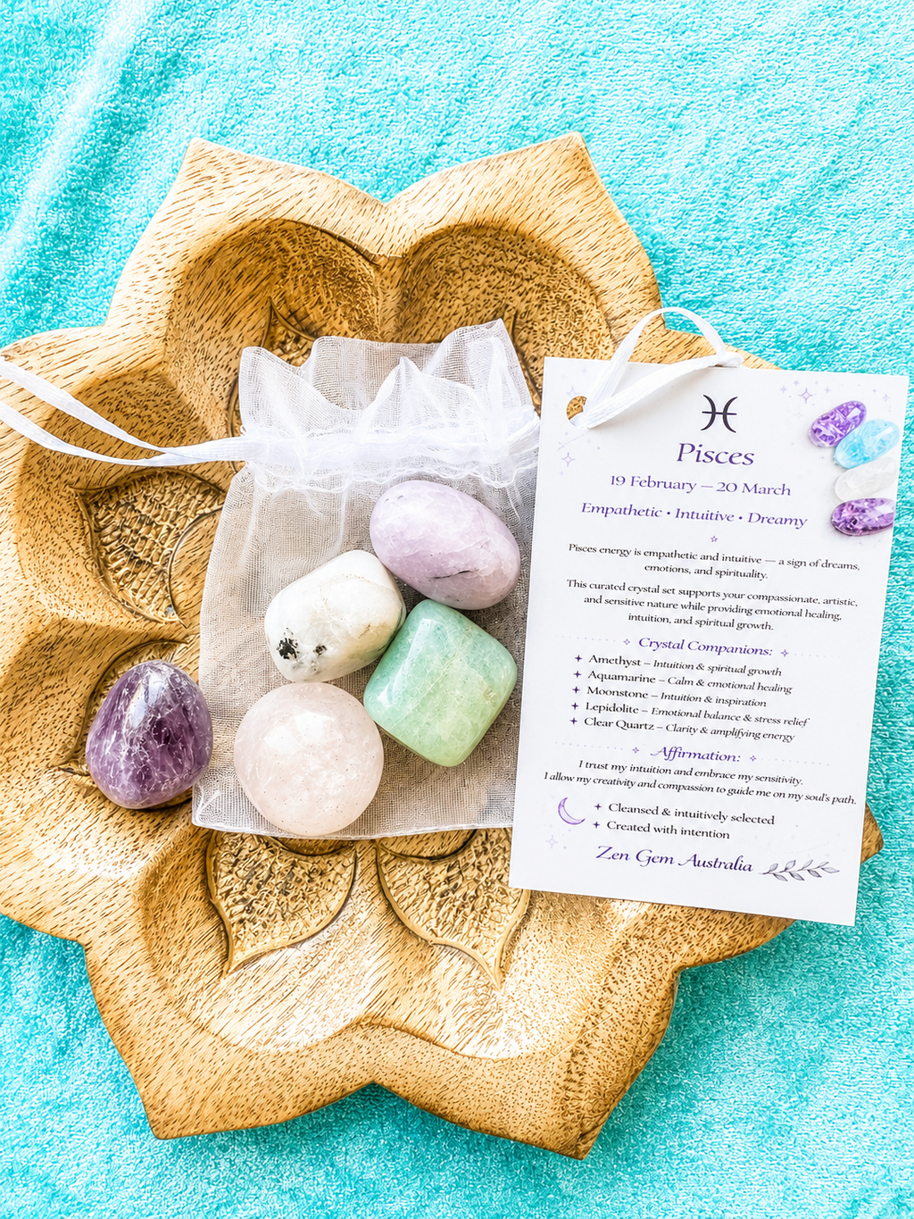 Piscies Zodiac Crystal Kit ~ Astrology Gift Set ~ Horoscope Healing Crystals